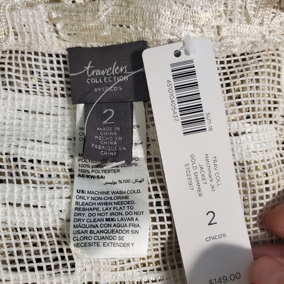 NWT Chico's Traveler's Collection Jacquard Gold Shimmer Jacket Sz 2=12, Ret $149 - Picture 9 of 14